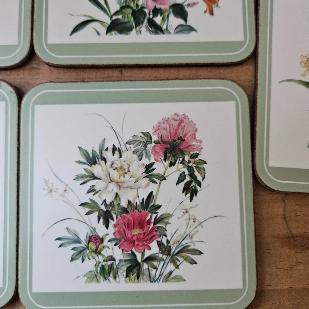 VTG Pimpernel England Floral Cork Back Coasters Set‎ of 5 Botanical Cottagecore